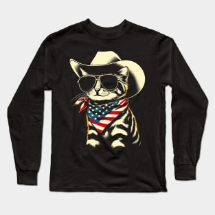 USA Flag Cat 4th of July Funny Patriotic Long Sleeve T-Shirt